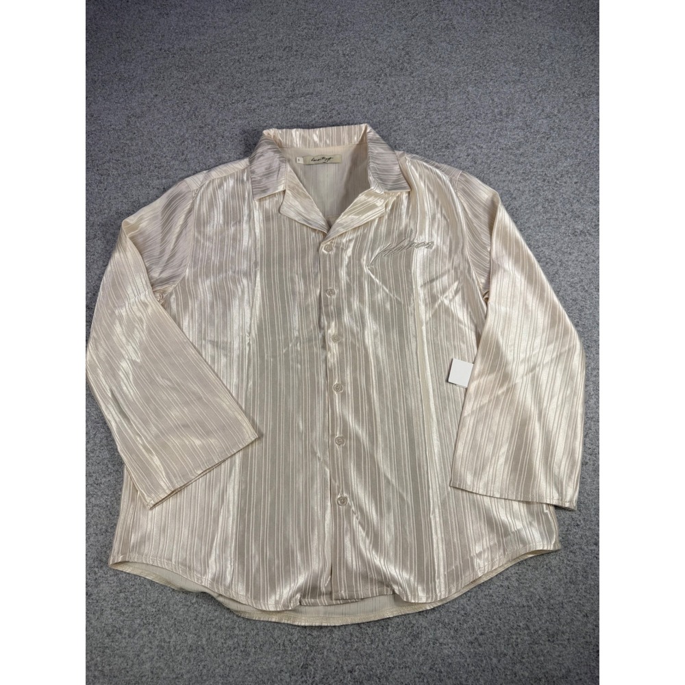 Honor The Gift Oversized Button Down Shirt Cream Satin Stripe WHTG250130 Small